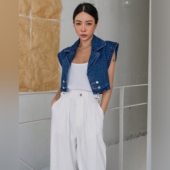 Blue Casual Womens Batwing Sleeve Double Breasted Denim Shirt - Picture 5 of 14